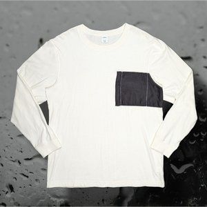 URBAN OUTFITTERS Cream Long Sleeve T-Shirt Men's Front Zip Mesh Pocket sz L